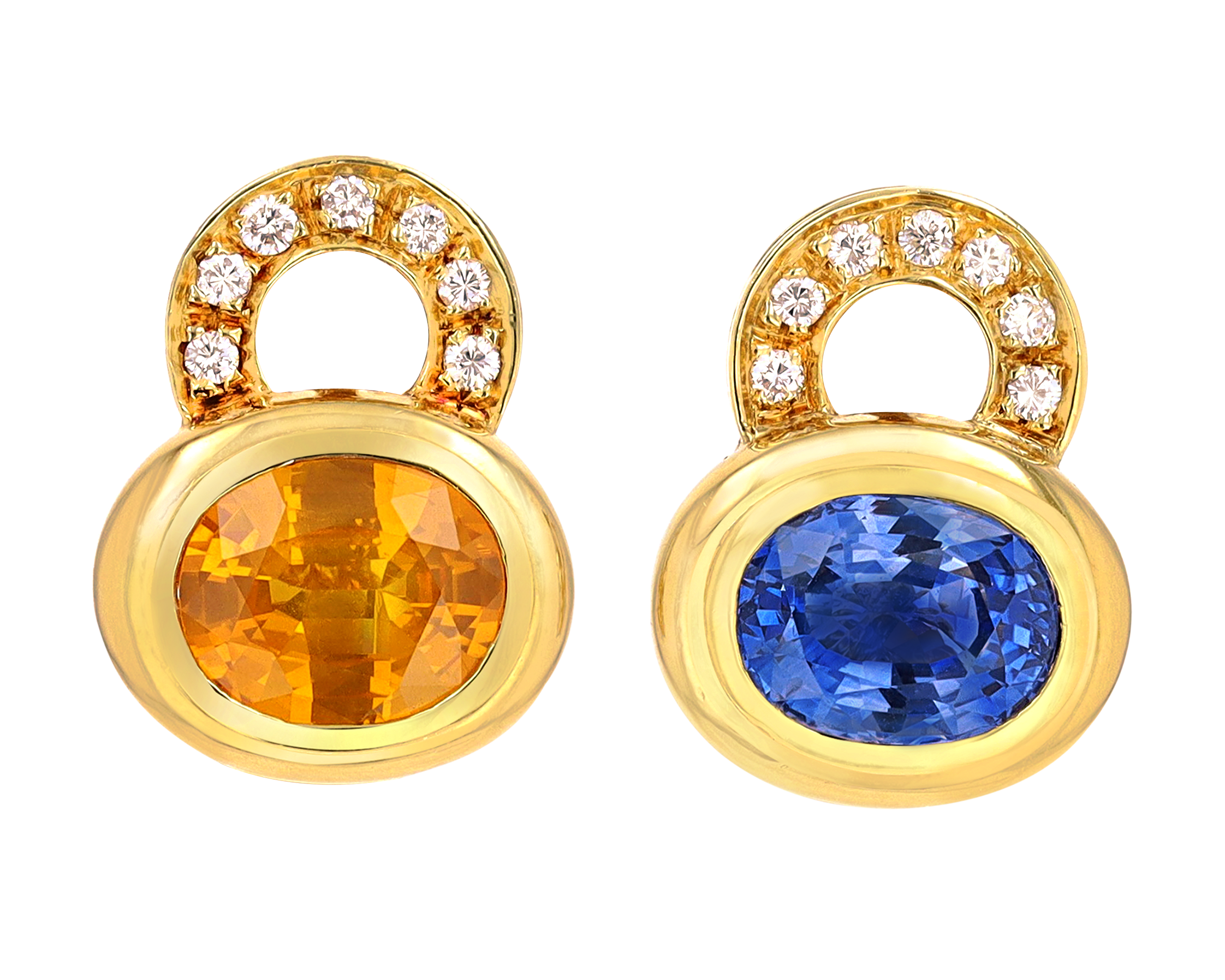 Blue and Yellow Sapphire Earrings, 8.00 Carats
