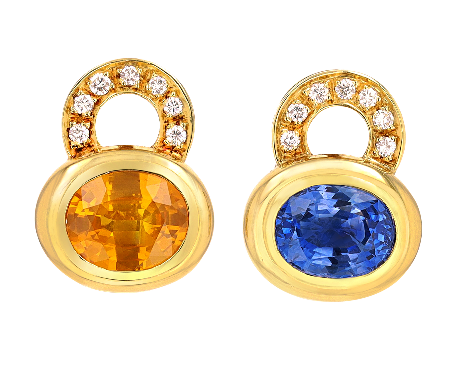 Blue and Yellow Sapphire Earrings, 8.00 Carats