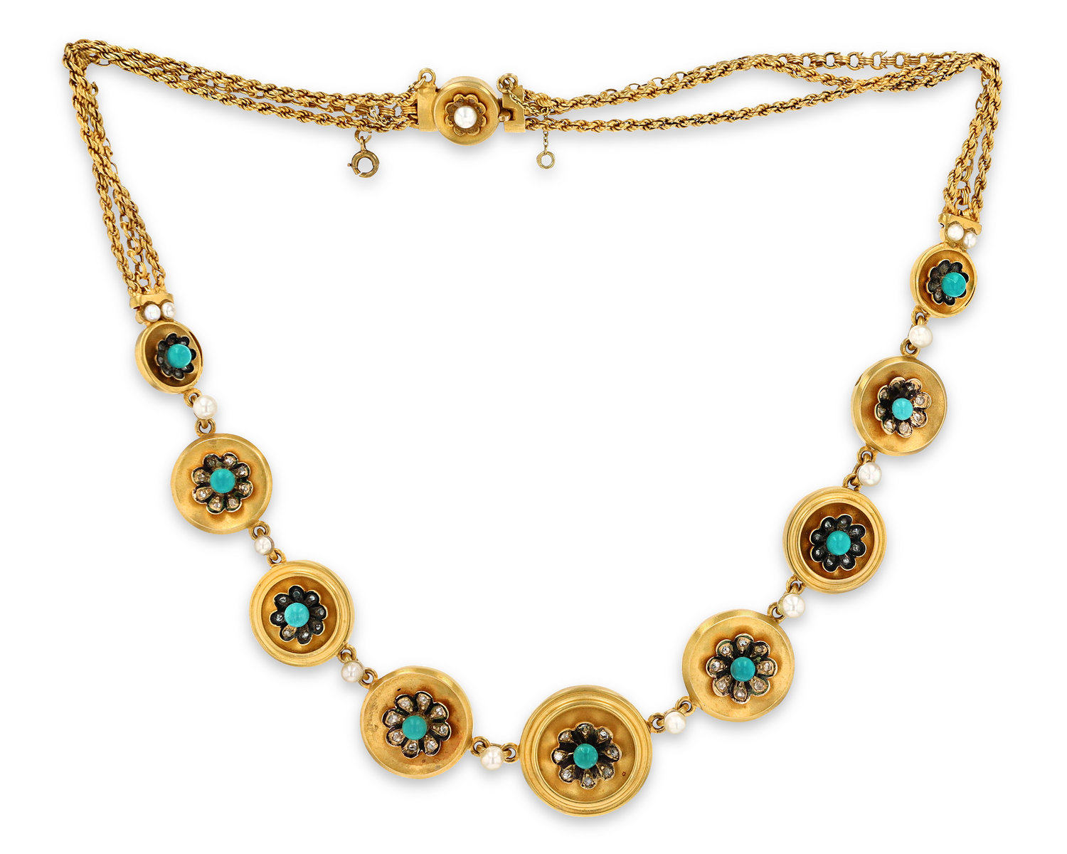 Victorian Turquoise, Diamond and Pearl Necklace