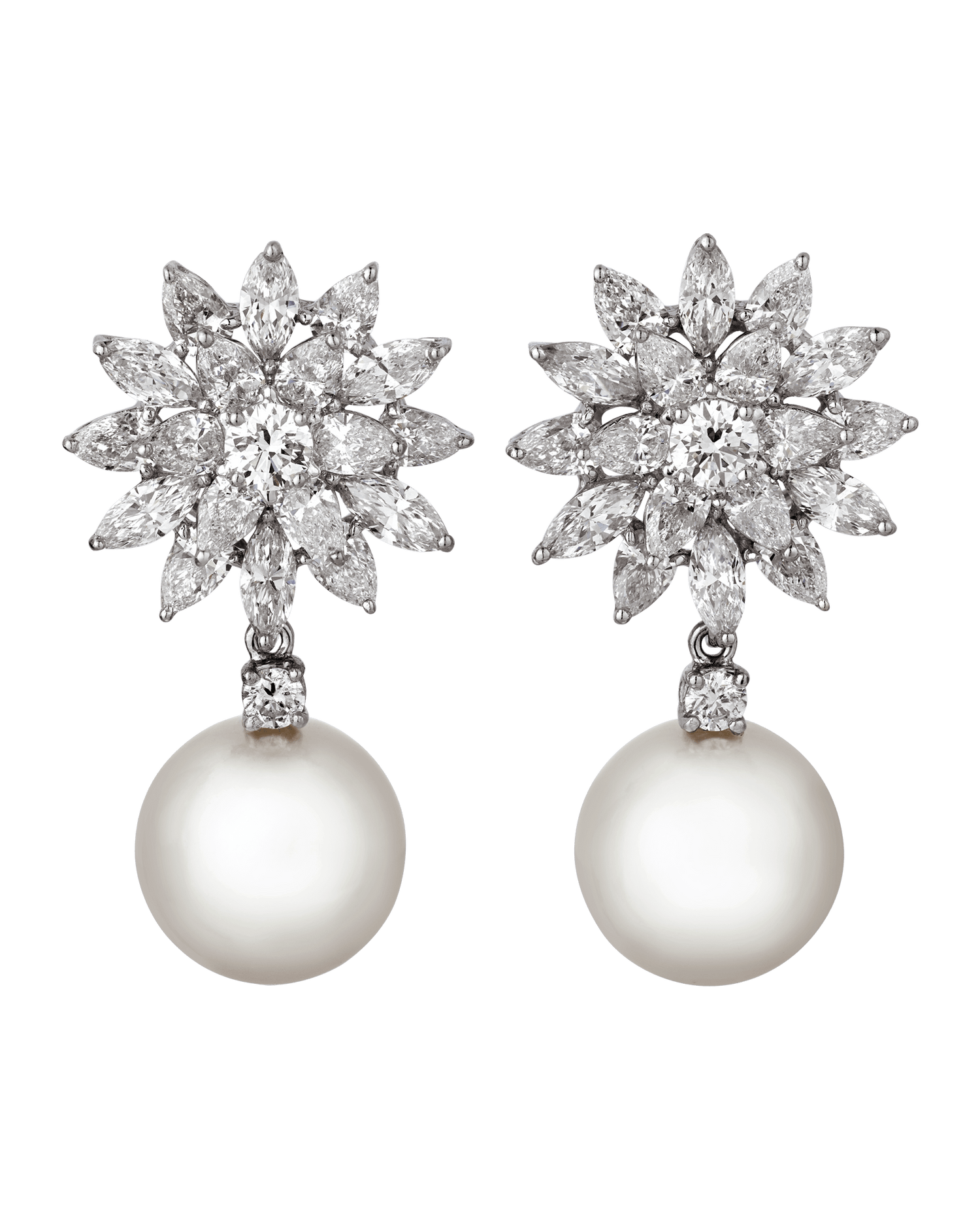 South Sea Pearl and Diamond Cluster Earrings