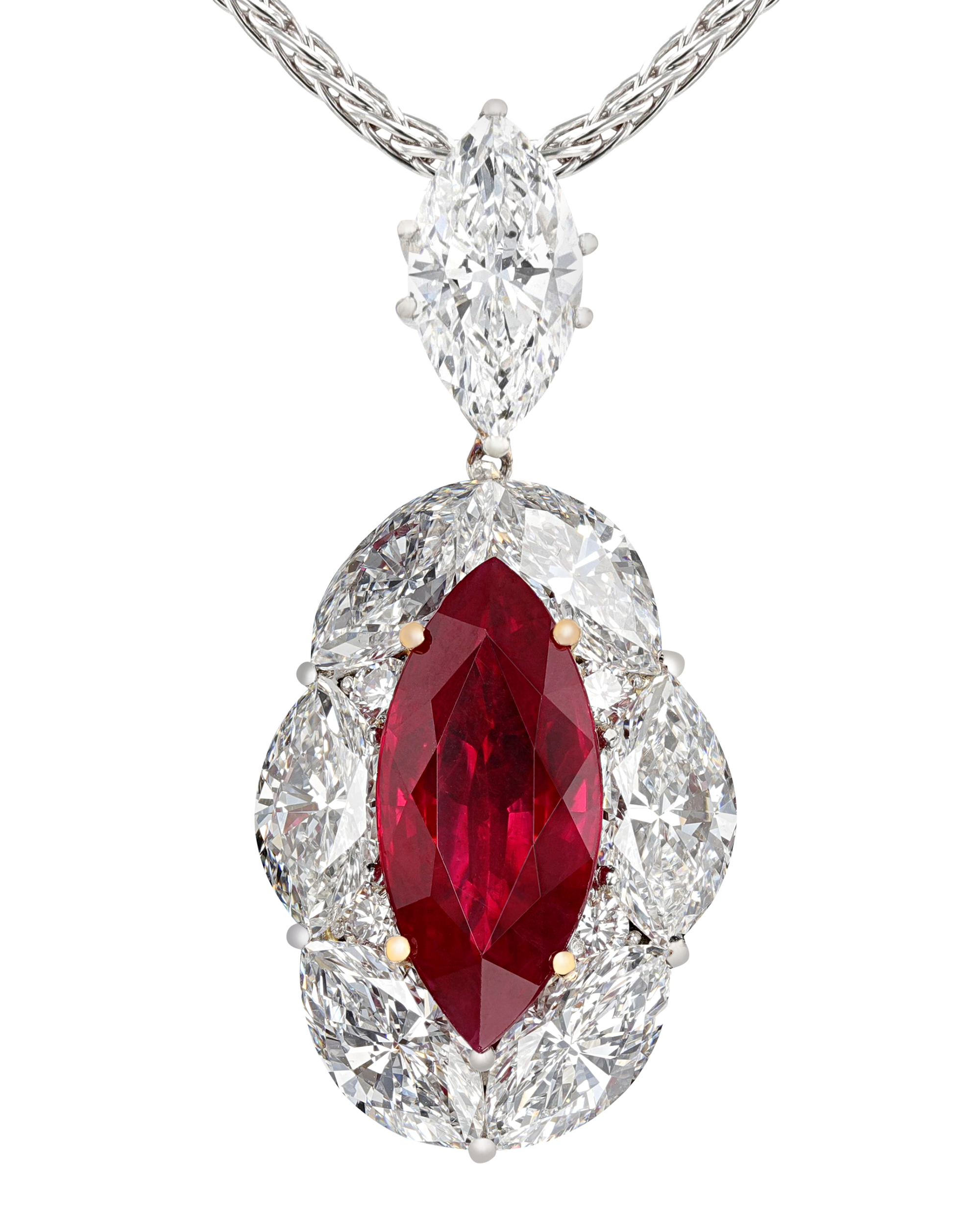 Marquise Burma Ruby Necklace, 5.04 Carats