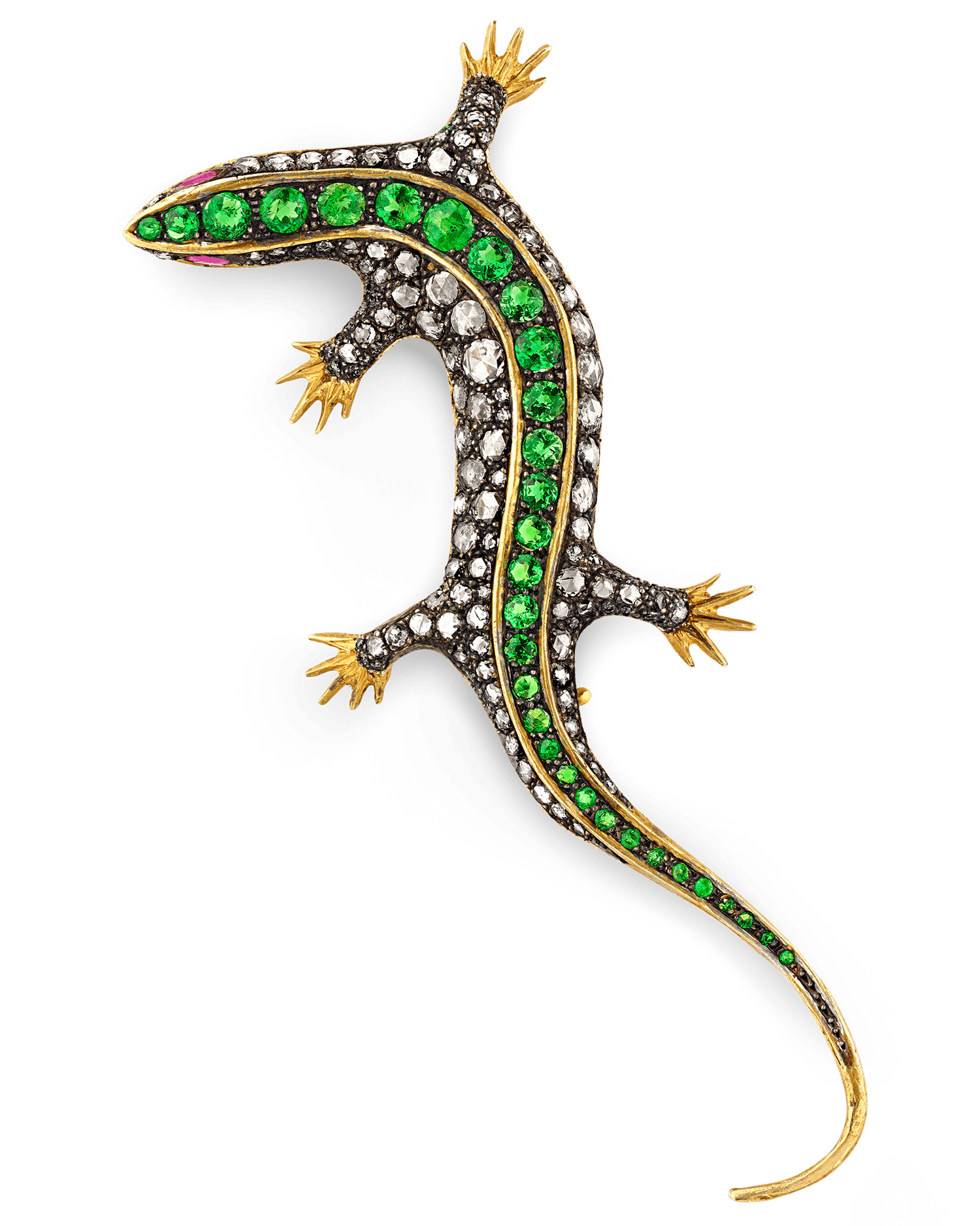 Demantoid Garnet and Diamond Lizard Brooch