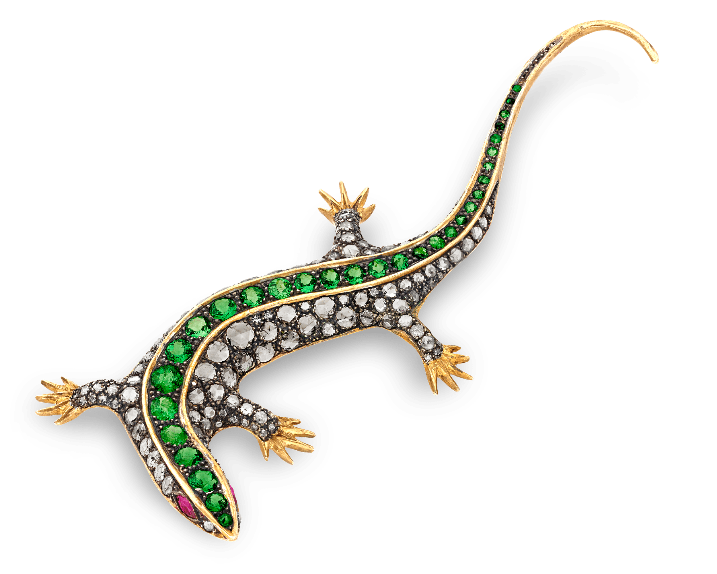 Demantoid Garnet and Diamond Lizard Brooch