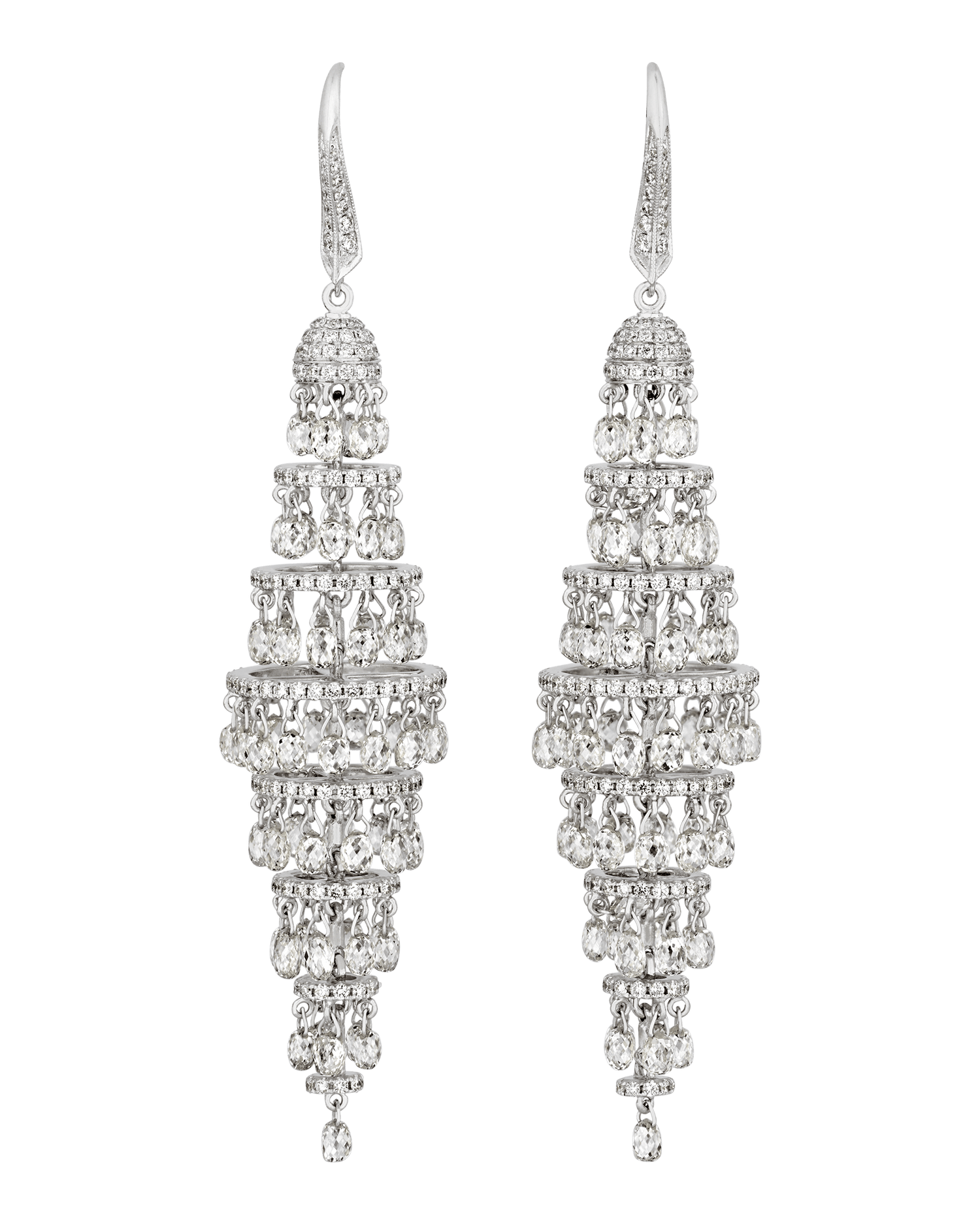 Briolette Diamond Chandelier Earrings, 19.07 Carats