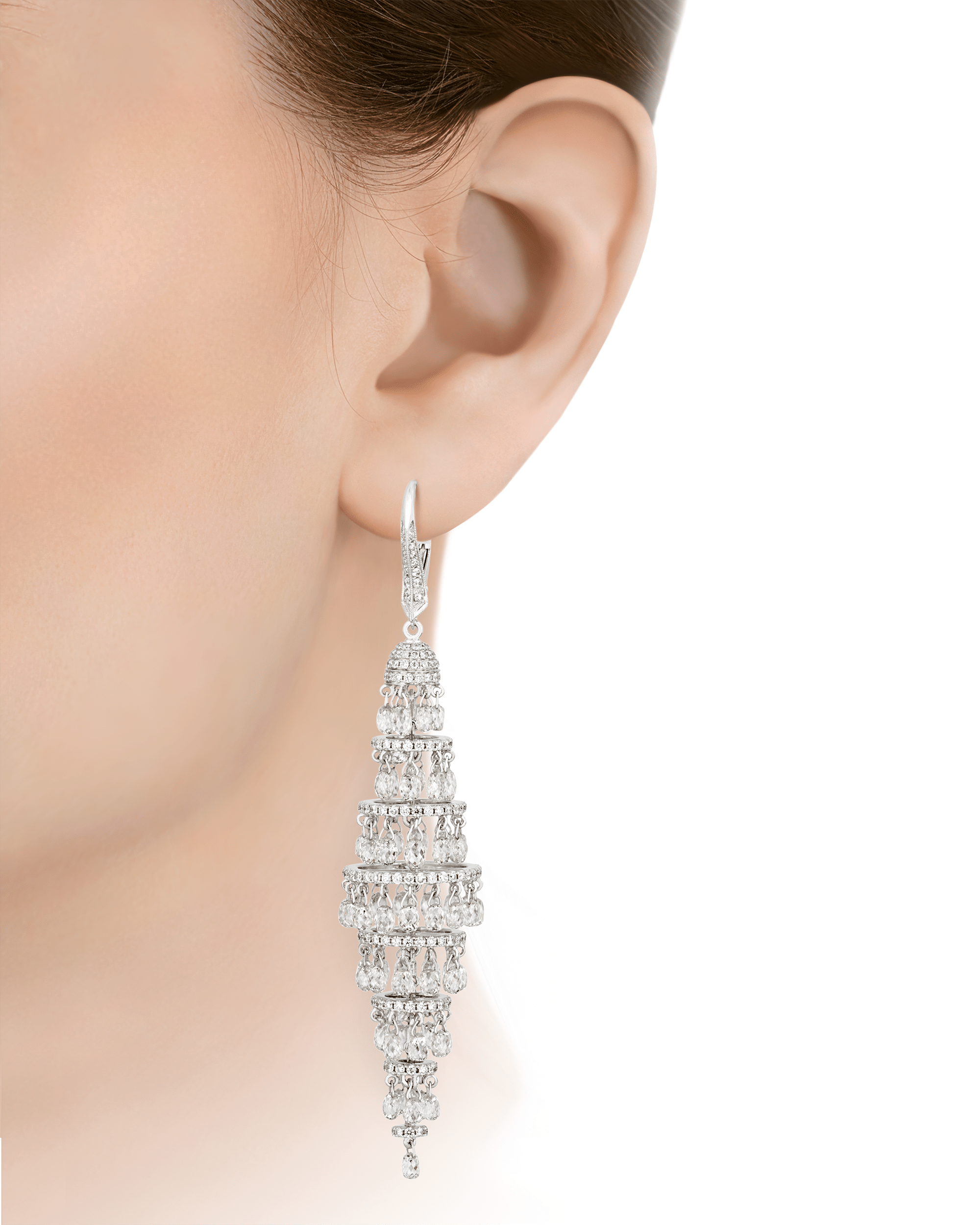 Briolette Diamond Chandelier Earrings, 19.07 Carats