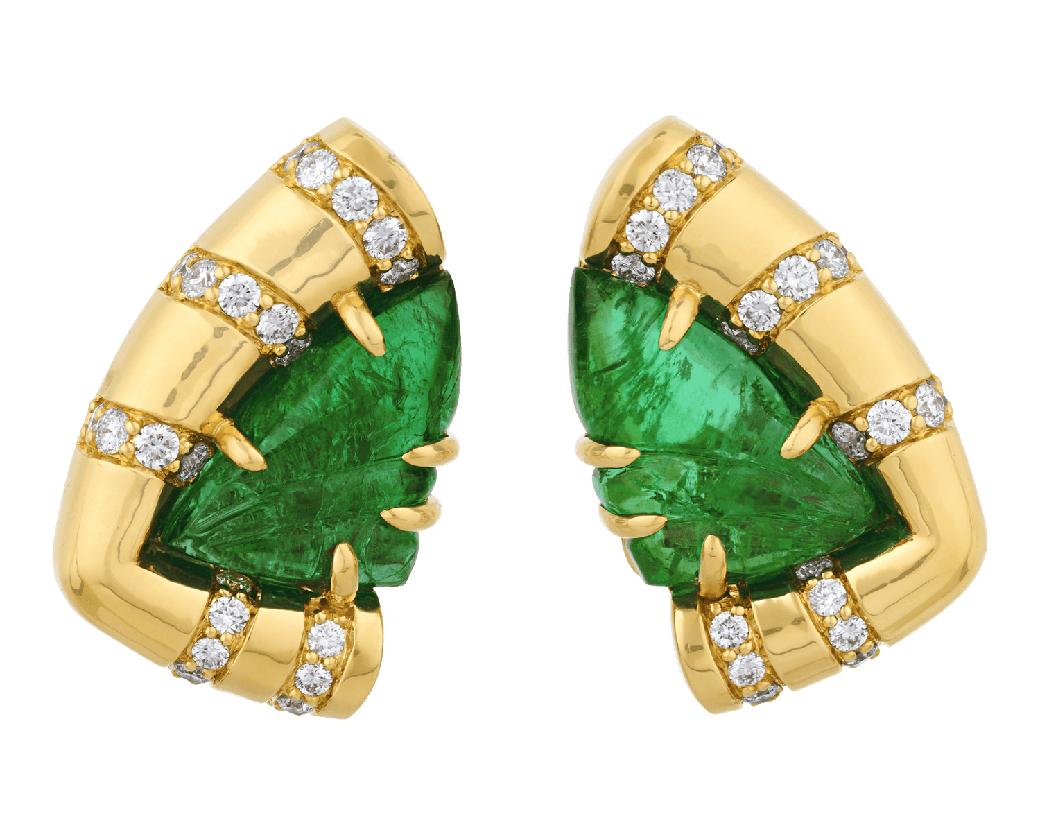 Carved Emerald Earrings, 6.20 Carats