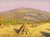 Paysage aux bottes de blé devant la montagne by Gustave Cariot