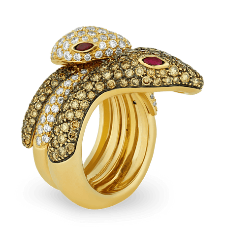 Gold, Diamond and Ruby Snake Ring | M.S. Rau