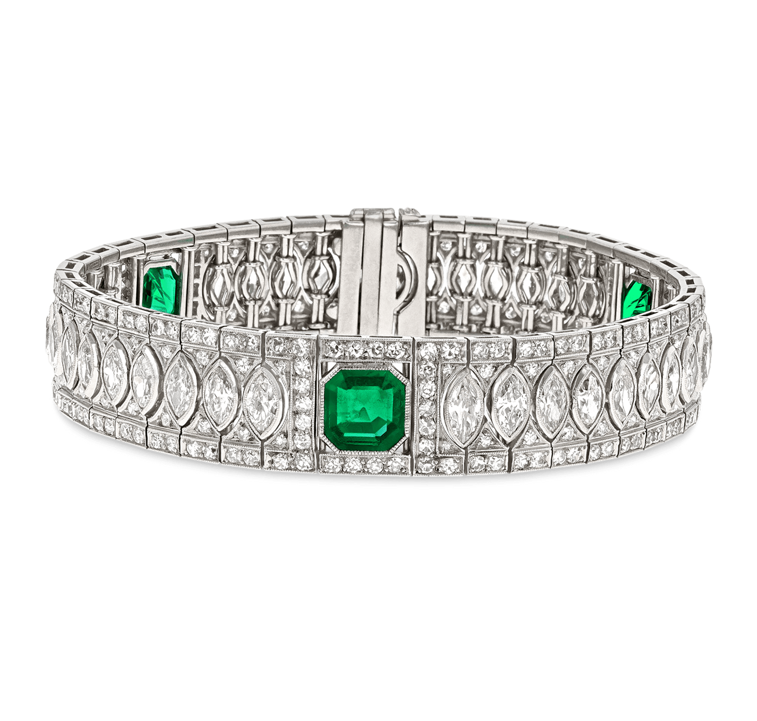 Art Deco Untreated Colombian Emerald and Diamond Bracelet