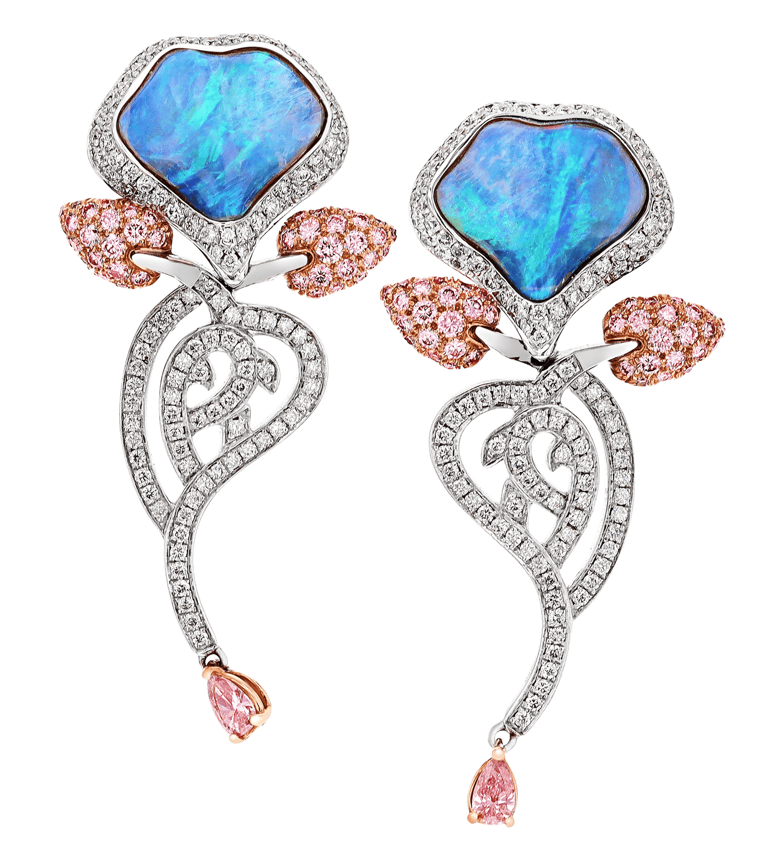 Opal and Pink Diamond Floral Earrings