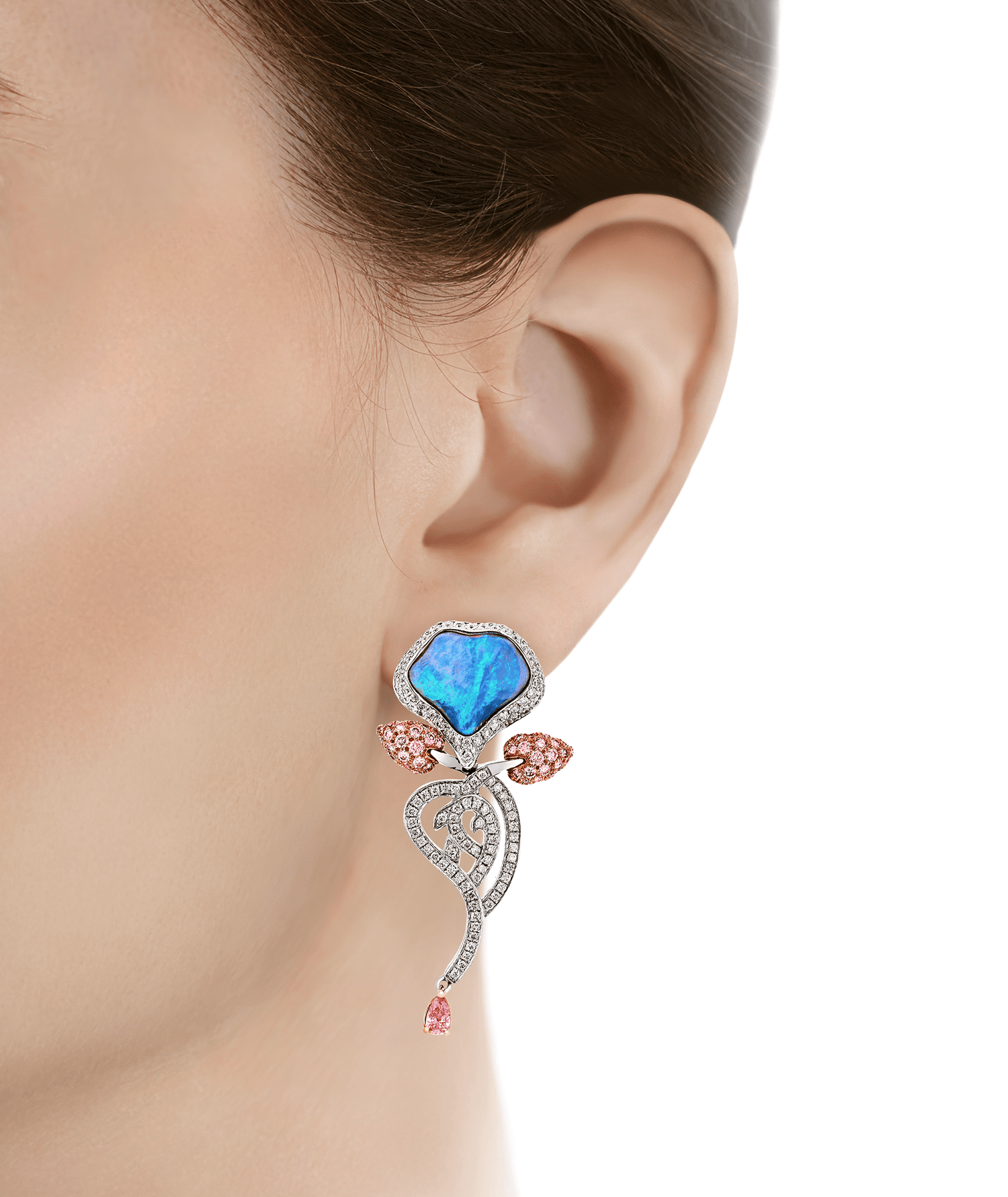 Opal and Pink Diamond Floral Earrings