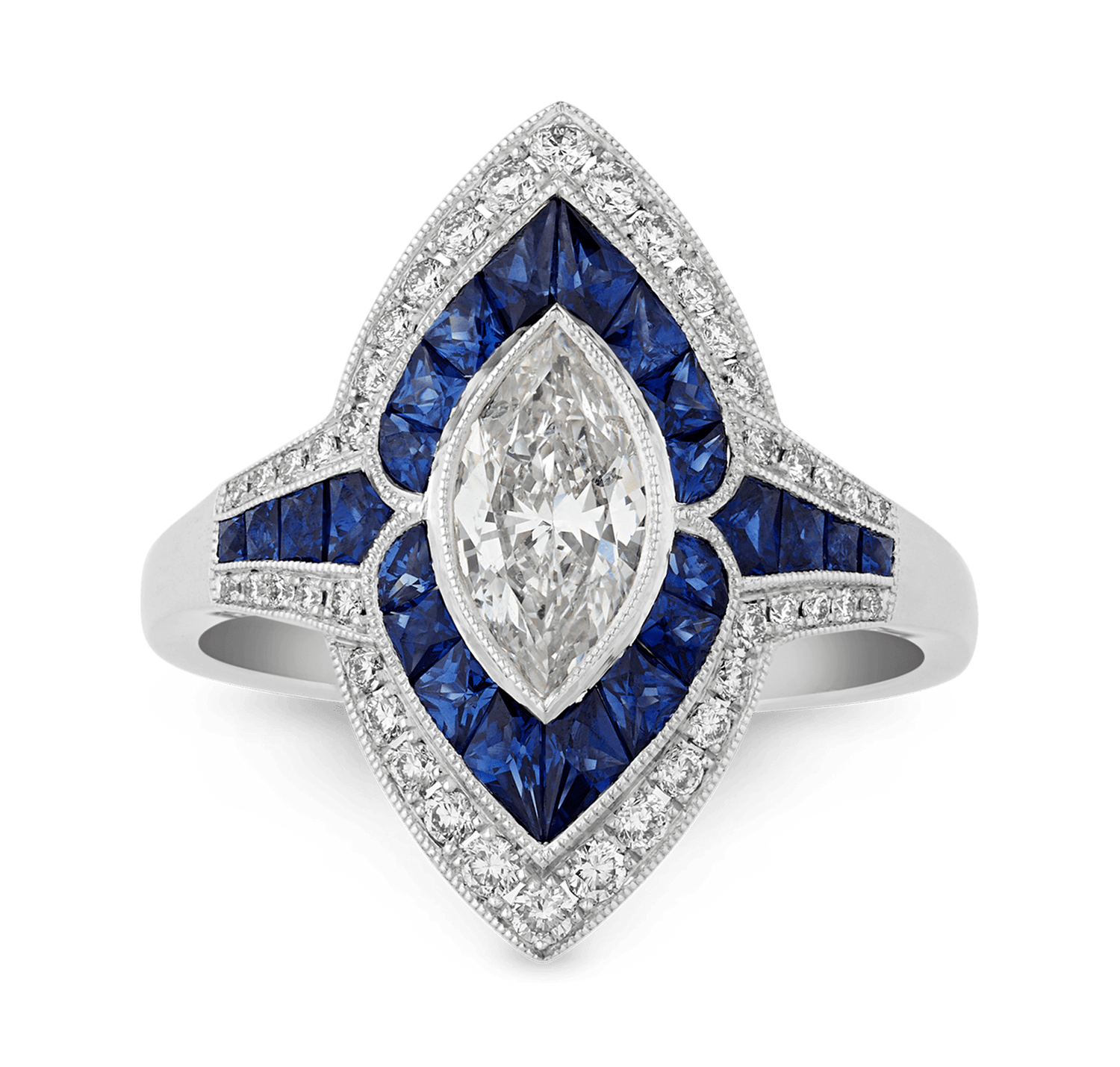 Marquise Diamond Ring with Sapphires